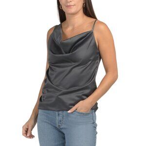 VENTI Charcoal Made In Italy One Shoulder Satin Tank Top